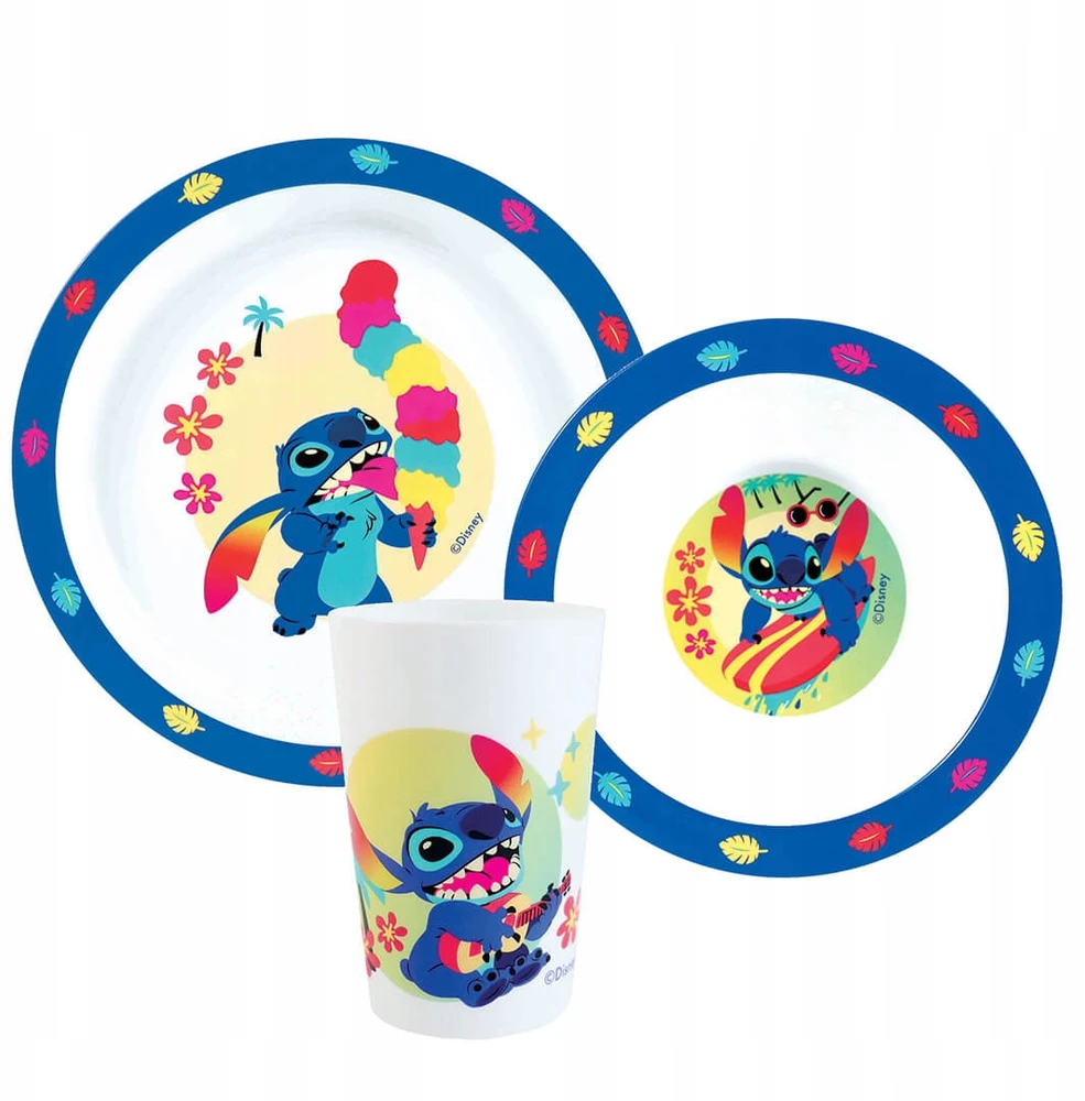 Arditex Vakarienės rinkinys vaikams 3 vnt. - Lilo & Stitch puodelis, lėkštė ir dubuo