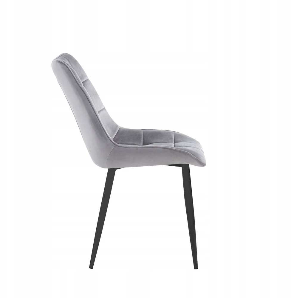 Argos Glamour apmušta kėdė, pilkas aksomas, juodos kojos, moderni svetainė