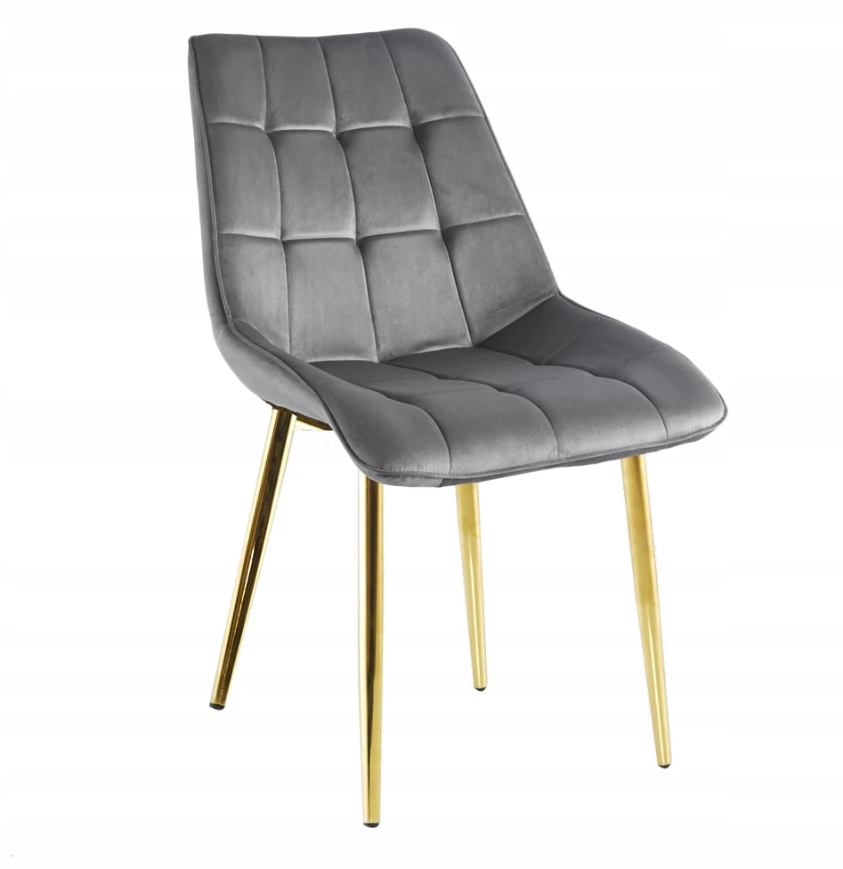 Argos Glamour apmušta kėdė, pilkas aksomas, auksinės kojos, moderni svetainė