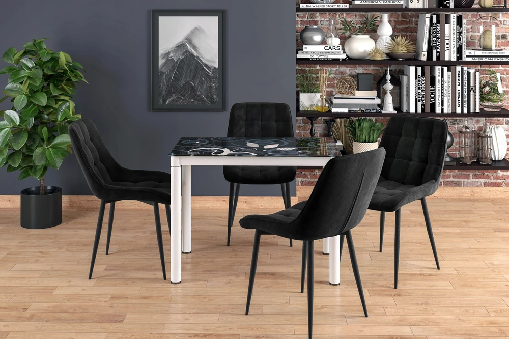 Argos Puošni juodo aksomo minkšta kėdė juodomis moderniomis kojomis