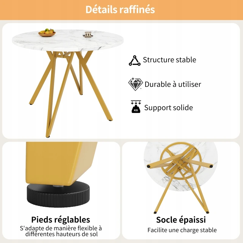 Arhatreya Apvalus stalas 100cm auksinio marmuro MDF