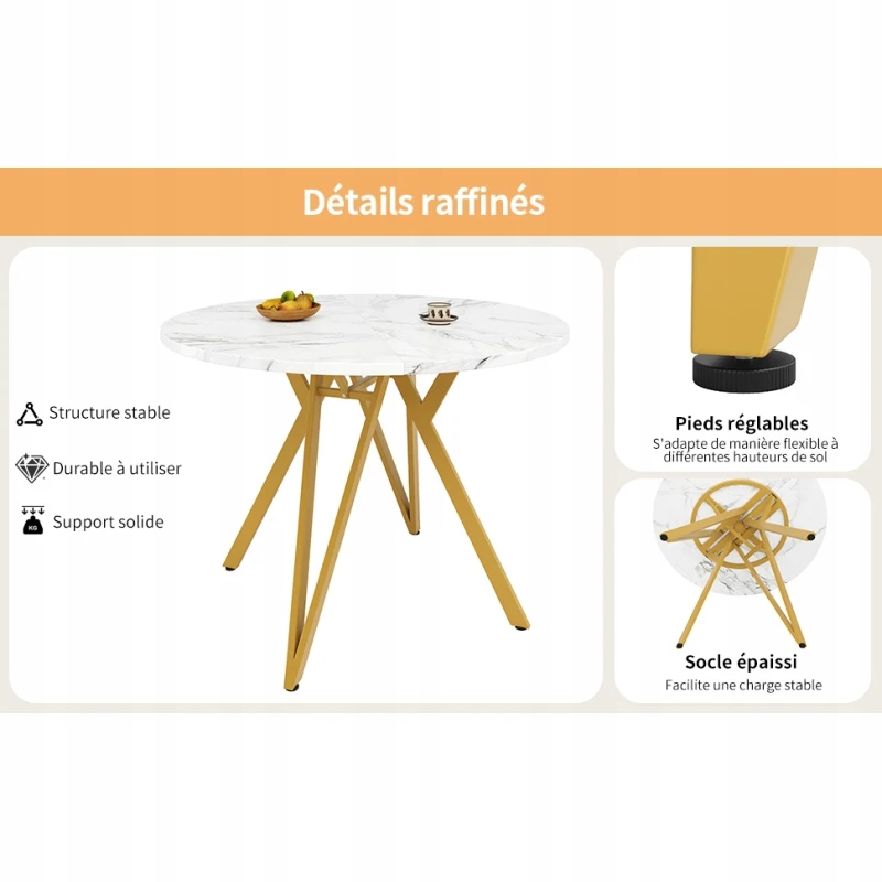Arhatreya Apvalus stalas 100cm auksinio marmuro MDF