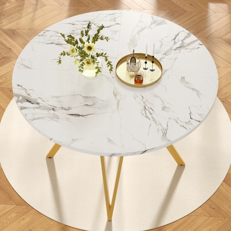 Arhatreya Apvalus stalas 100cm auksinio marmuro MDF