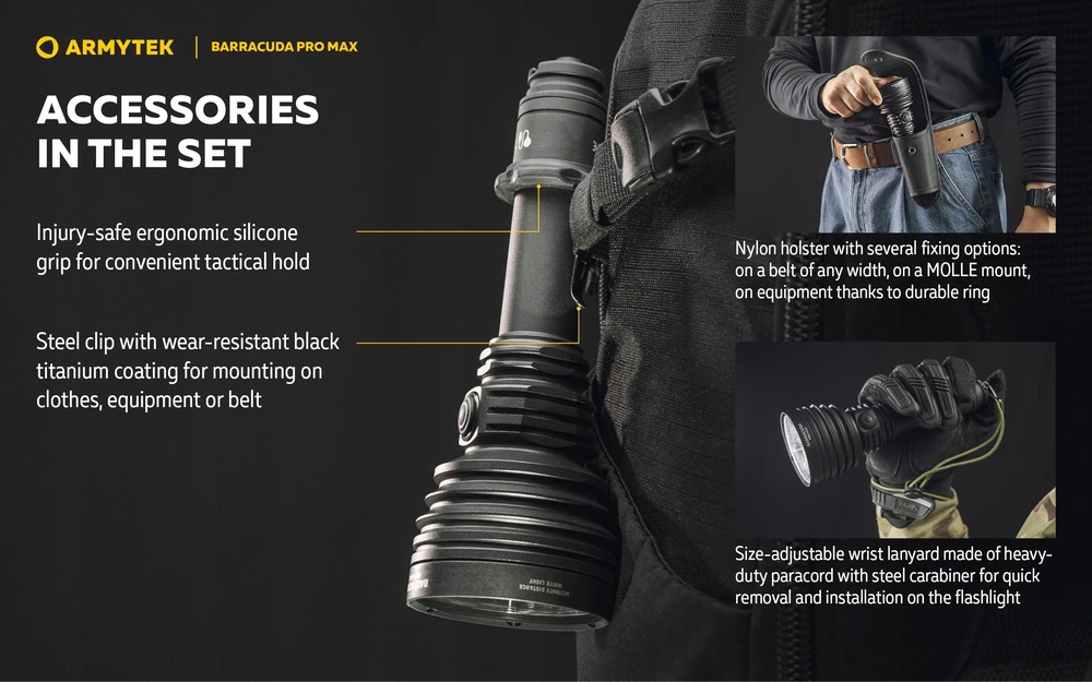 Togo Armytek Barracuda Pro Max: Galinga taktinė ir paieškos Led žibintuvėlis