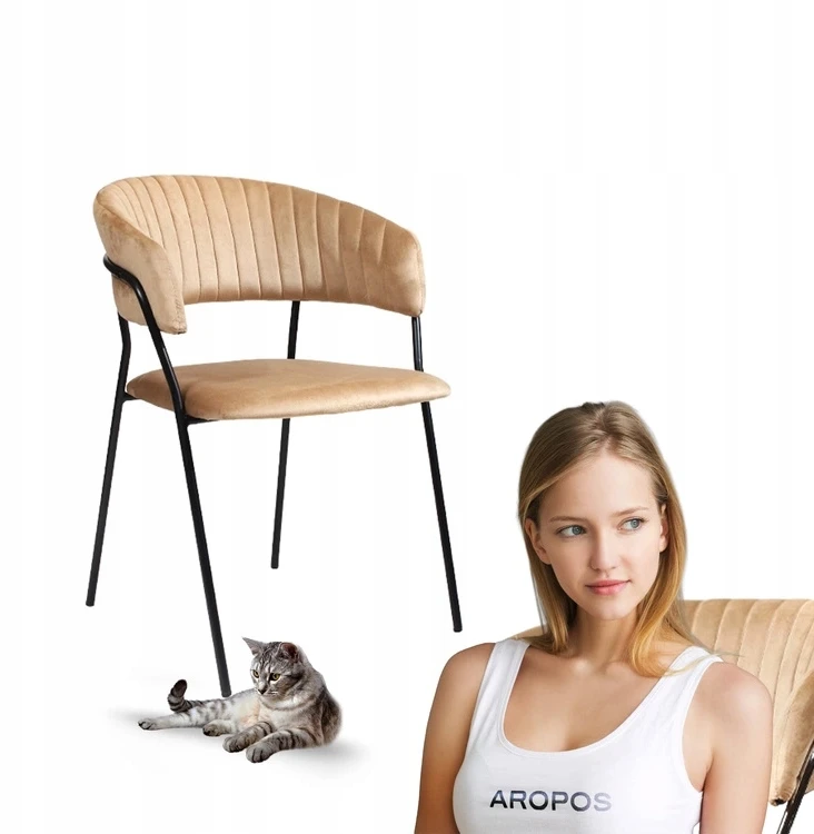 Aropos1 Glamour palėpės kėdė su aksomo juodomis kojomis valgomajam, tamsiai smėlio spalvos MARGO