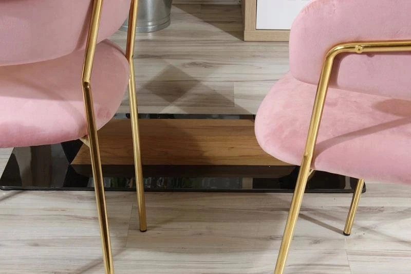Aropos1 Glamour rožinio aksomo aukso spalvos valgomojo kėdė MARGO tualetiniam stalui