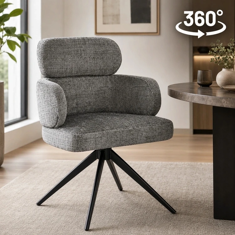 Aropos1 NAPO pilka 360° pasukama valgomojo kėdė juodomis kojomis