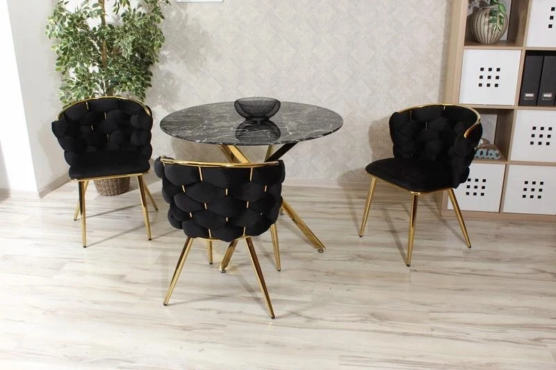 Aropos1 Valgomojo kėdė su pintu aksominiu atlošu, juodos ir auksinės spalvos MIRELLA GOLD