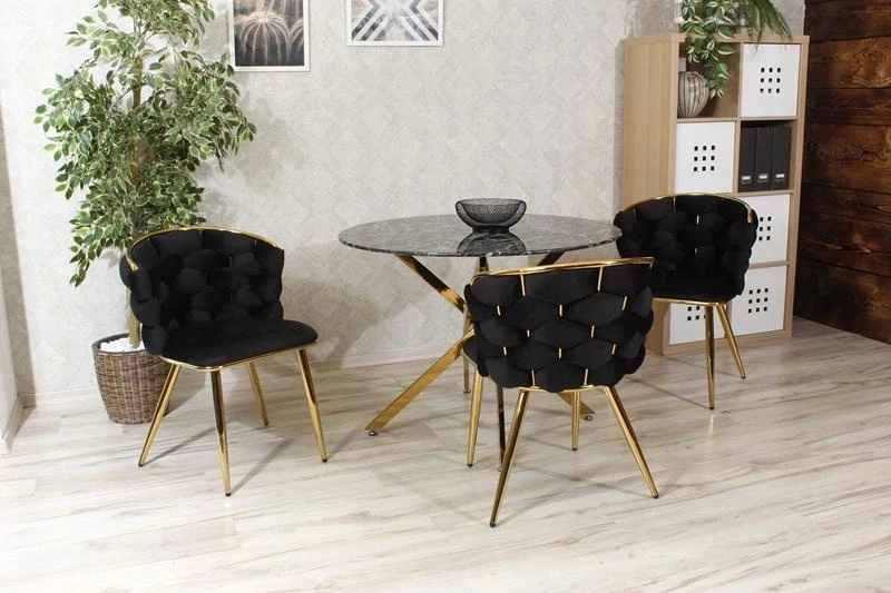 Aropos1 Valgomojo kėdė su pintu aksominiu atlošu, juodos ir auksinės spalvos MIRELLA GOLD