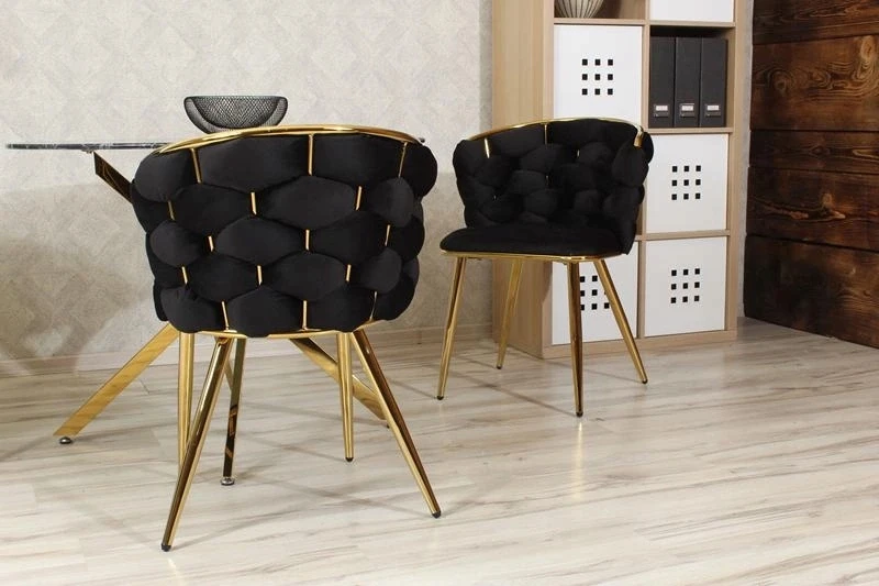 Aropos1 Valgomojo kėdė su pintu aksominiu atlošu, juodos ir auksinės spalvos MIRELLA GOLD