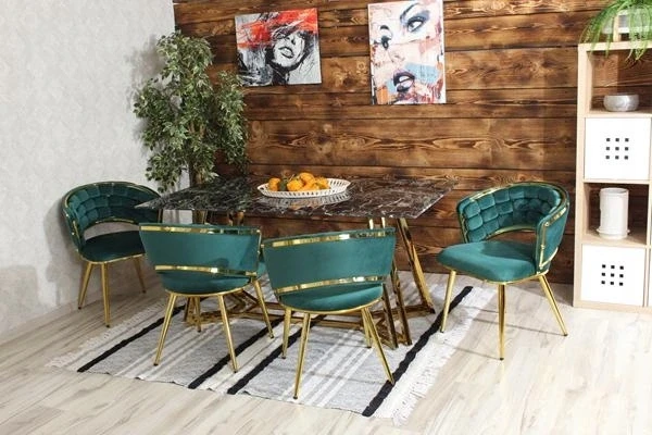 Aropos1 Žalia spalvinga tualetinio stalo kėdė su auksinėmis detalėmis TESSA VELVET