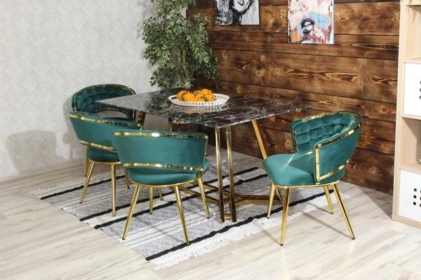 Aropos1 Žalia spalvinga tualetinio stalo kėdė su auksinėmis detalėmis TESSA VELVET