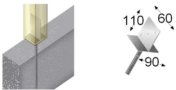 Arras I tipo tvirtinimo pagrindas su inkaru 90x60x60x110mm karštai cinkuotas