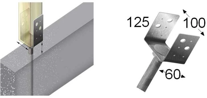 Arras U tipo tvirtinimo pagrindas su inkaru 100x60x125x5.0x250mm
