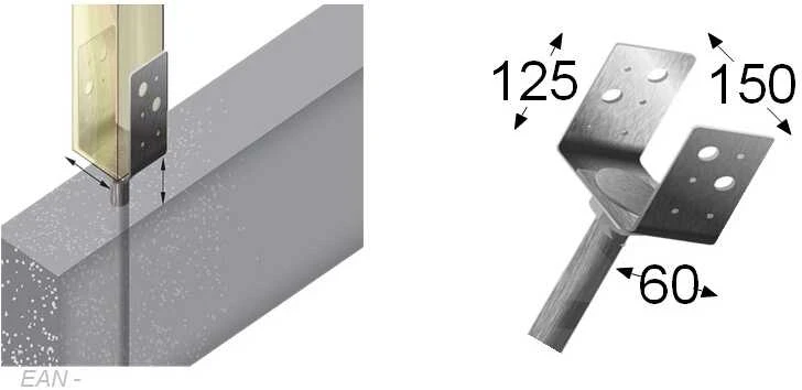 Arras U tipo tvirtinimo pagrindas su inkaru 5.0x150x60x125x200mm