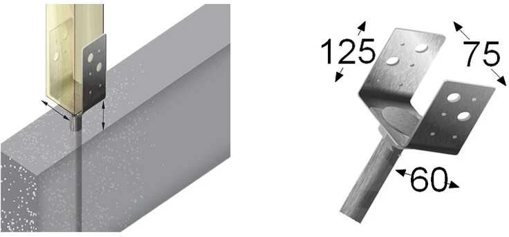 Arras U tipo tvirtinimo pagrindas su inkaru 5.0x75x60x123x200mm