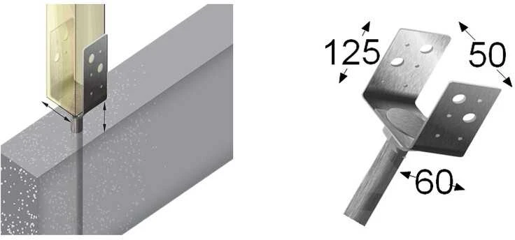 Arras U tipo tvirtinimo pagrindas su inkaru 5.0x50x60x125x250mm
