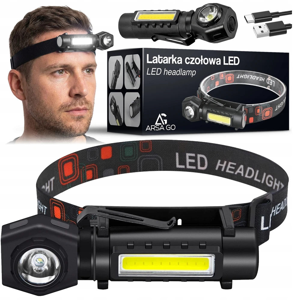 Arsa Go COB LED PRIEKINIS ŽIBINTAS ĮKRAUJAMAS MAGNETAS TAKTINIS USB PRIEKINIS ŽIBINTAS GALINGAS