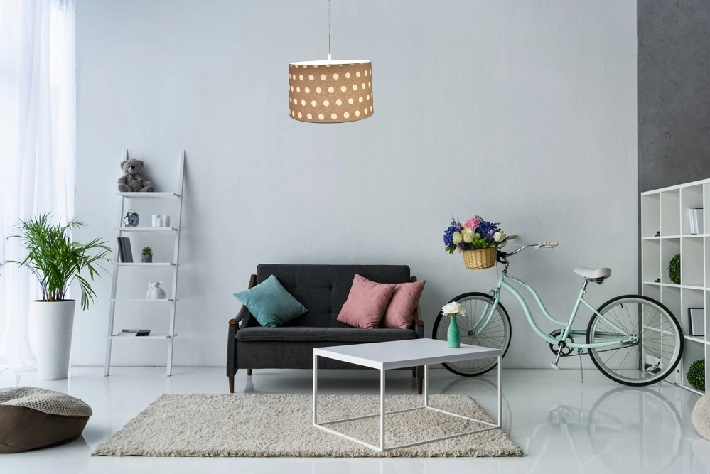 Pakabinamas šviestuvas Art Abazur LAMPA WISZĄCA ABAŻUR WALEC PILKA GROSZKI 40H24 E27