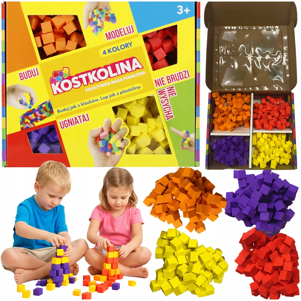 Art And Play KOSTKOLINA Plastikinė MASS 4 spalvų KŪRYBINIAI KUBAI vaikų žaidimui