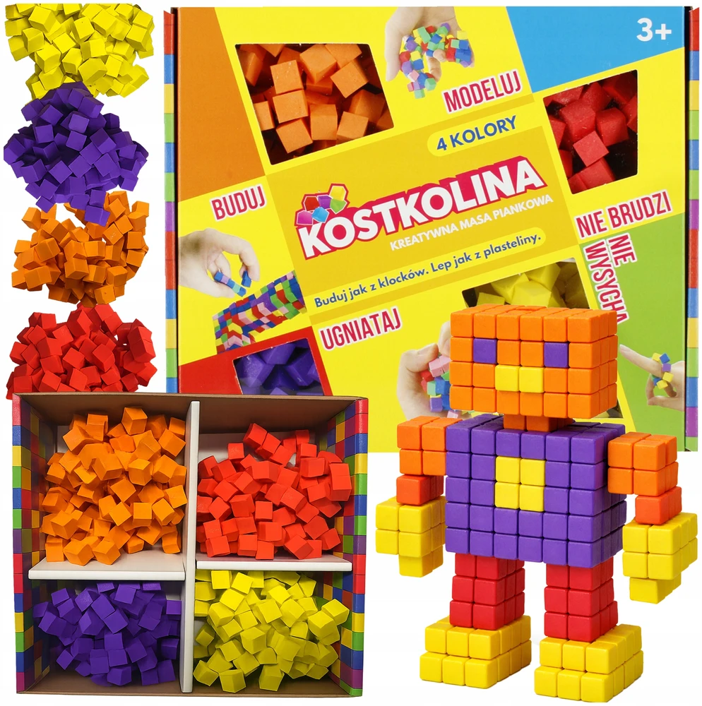 Art And Play KOSTKOLINA Plastikinė MASS 4 spalvų KŪRYBINIAI KUBAI vaikų žaidimui
