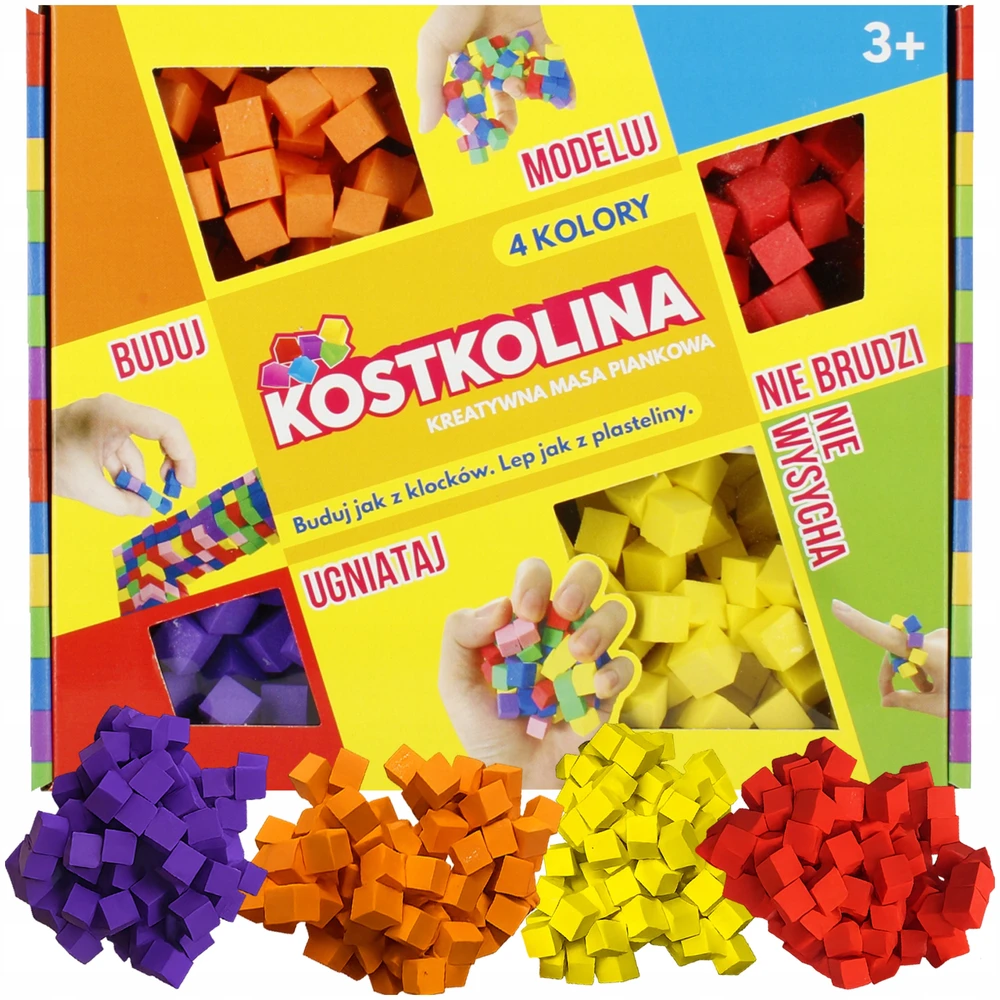 Art And Play KOSTKOLINA Plastikinė MASS 4 spalvų KŪRYBINIAI KUBAI vaikų žaidimui