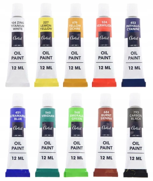 Artist&Co Kitų gamintojų aliejiniai dažai 12 ml tūbelėse po 12 spalvų