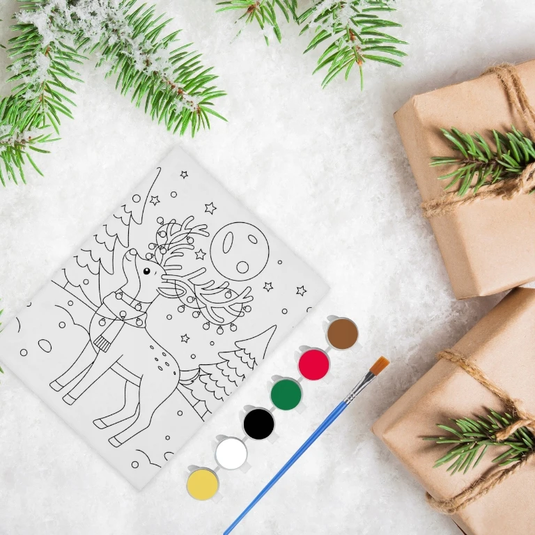 Artmaker Kalėdinė tapybos drobė su elniu: rinkinys su dažais