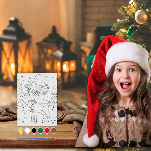 Artmaker Kalėdinė tapybos drobė su elniu: rinkinys su dažais