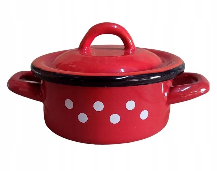 Artnik Retro emaliuotas puodas, 2 L, su dangteliu, raudonas puodas su taškeliais