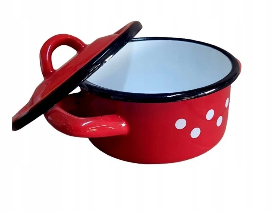 Artnik Retro emaliuotas puodas, 2 L, su dangteliu, raudonas puodas su taškeliais