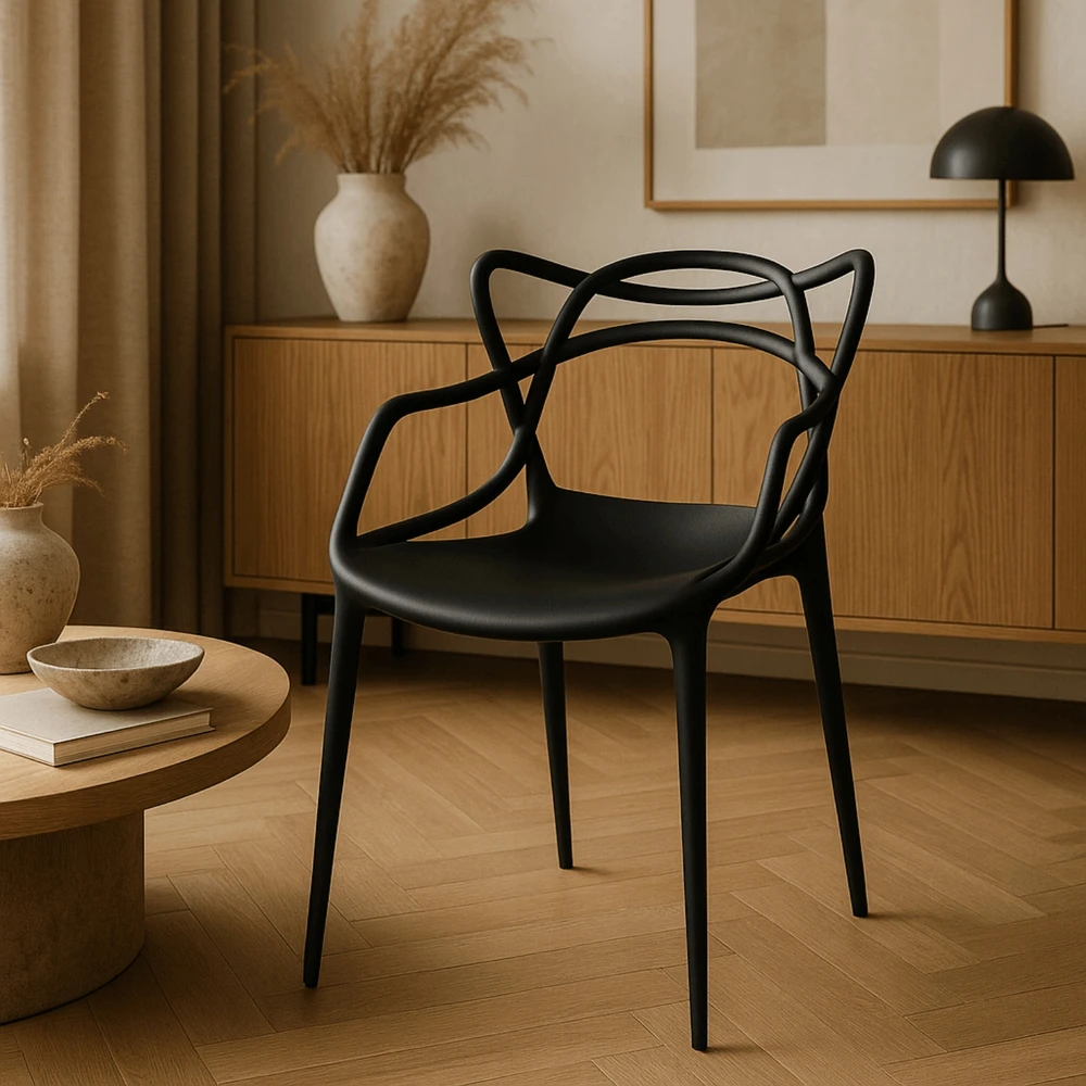 Artseries Ažūrinė kėdė Juoda Modernus LOFT fotelis Home Garden Bistro PREMIUM