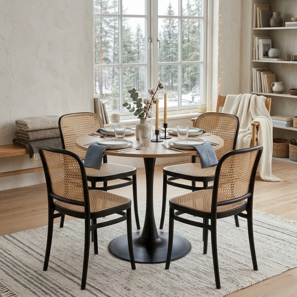 Artseries Ažūrinės juodos kėdės svetainei virtuvei valgomajam Scandinavian LOFT BOHO x4