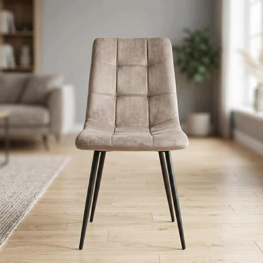 Artseries Krzesło Tapicerowane TAUPE Welurowe Pikowane Skandynawskie Salon Jadalnia