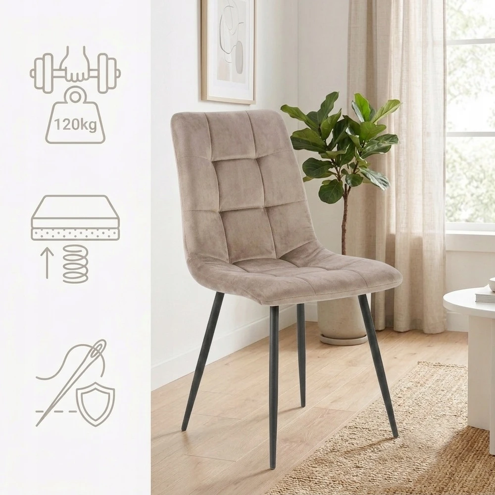 Artseries Krzesło Tapicerowane TAUPE Welurowe Pikowane Skandynawskie Salon Jadalnia
