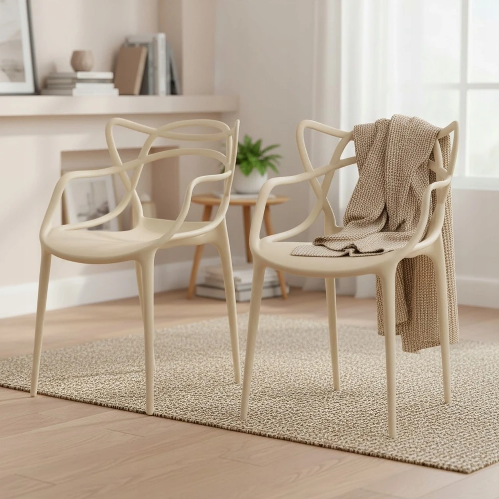 Artseries Moderni kreminė Ecru LOFT plastikinė ažūrinė kėdė virtuvės svetainei