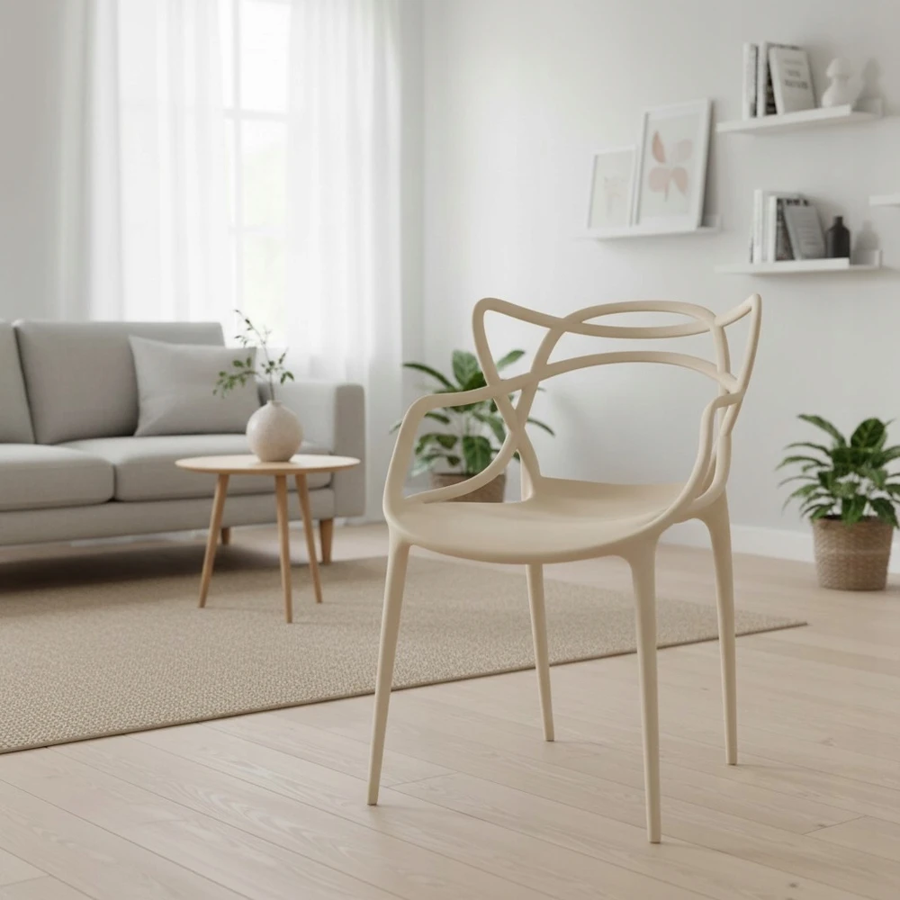 Artseries Moderni kreminė Ecru LOFT plastikinė ažūrinė kėdė virtuvės svetainei