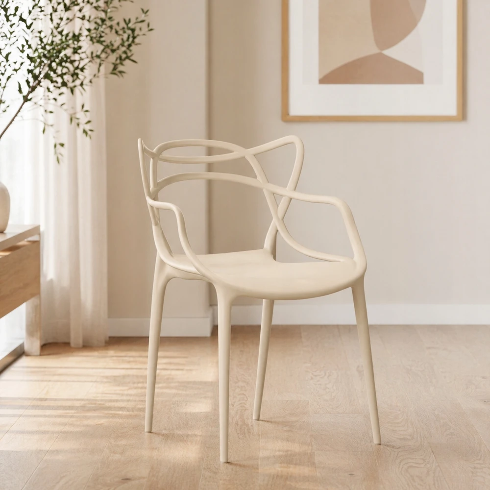 Artseries Moderni kreminė Ecru LOFT plastikinė ažūrinė kėdė virtuvės svetainei