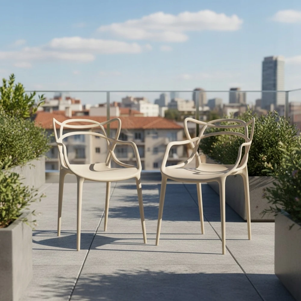 Artseries Moderni kreminė Ecru LOFT plastikinė ažūrinė kėdė virtuvės svetainei