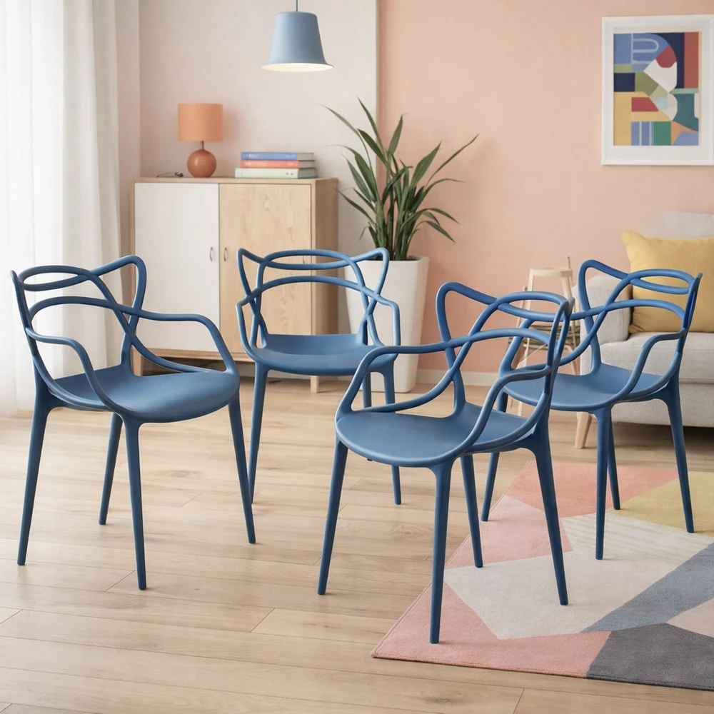 Artseries Moderni mėlyna ažūrinė LOFT kėdė svetainei, valgomajam, virtuvei, sodui