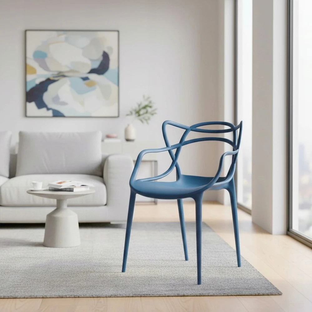 Artseries Moderni mėlyna ažūrinė LOFT kėdė svetainei, valgomajam, virtuvei, sodui