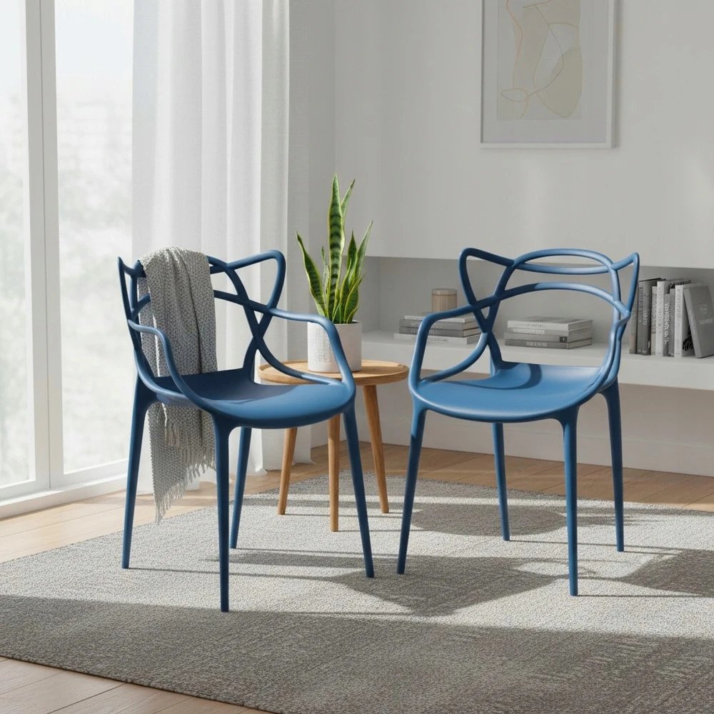 Artseries Moderni mėlyna ažūrinė LOFT kėdė svetainei, valgomajam, virtuvei, sodui