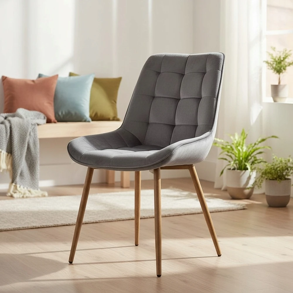 Artseries Skandinaviška minkšta aksominė kėdė Pilka LOFT Svetainės valgomojo kambariui