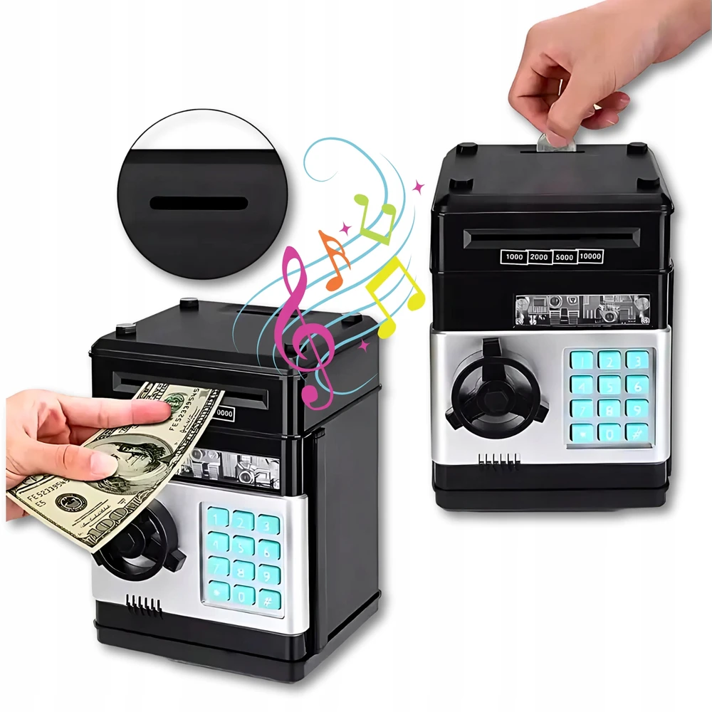 Asato SAUGU, PIGGY BANK VAIKAMS, ŽAISLINIS ELEKTRONINIS bankomatas, PIN kodas, MUZIKA, LED