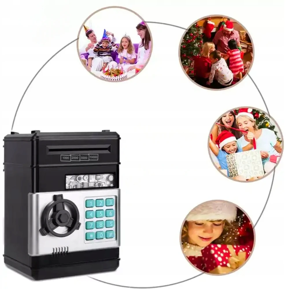 Asato SAUGU, PIGGY BANK VAIKAMS, ŽAISLINIS ELEKTRONINIS bankomatas, PIN kodas, MUZIKA, LED