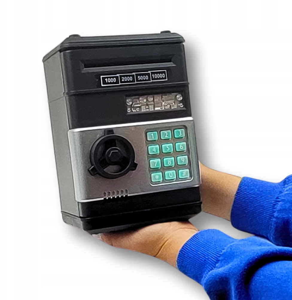 Asato SAUGU, PIGGY BANK VAIKAMS, ŽAISLINIS ELEKTRONINIS bankomatas, PIN kodas, MUZIKA, LED