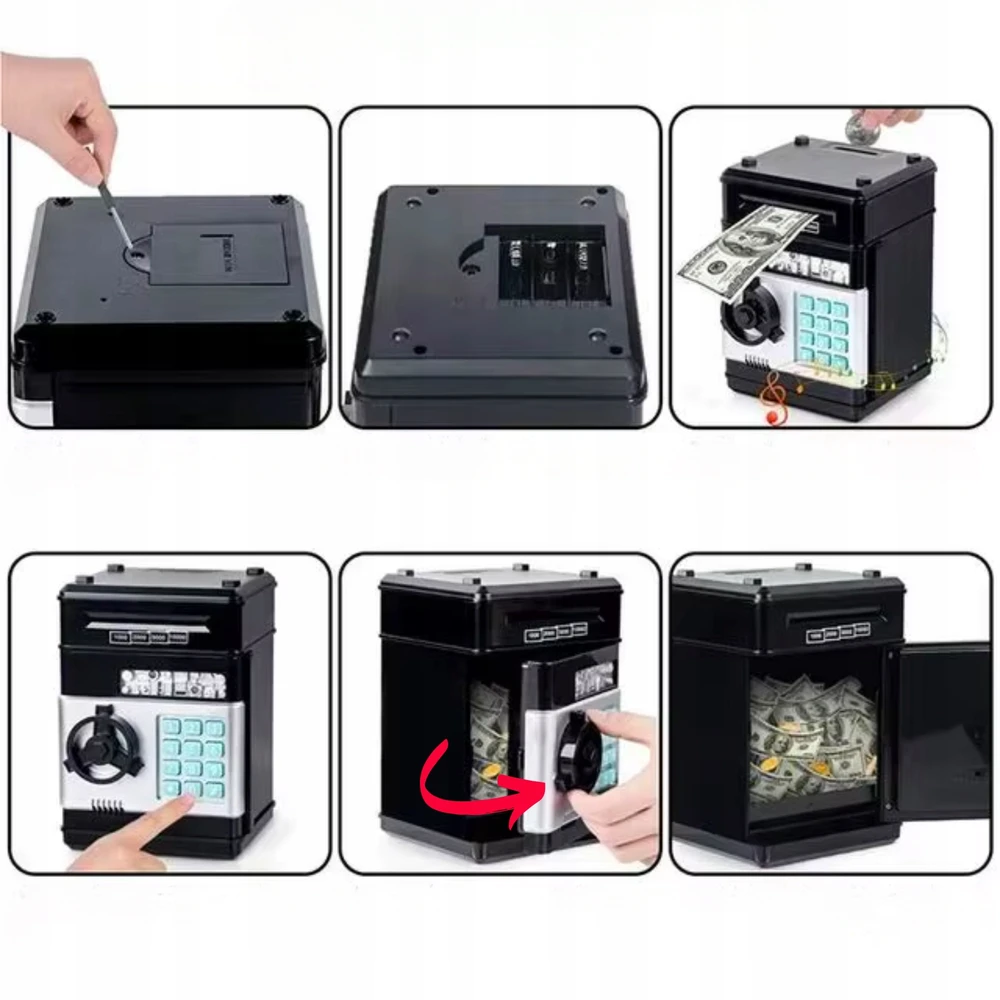 Asato SAUGU, PIGGY BANK VAIKAMS, ŽAISLINIS ELEKTRONINIS bankomatas, PIN kodas, MUZIKA, LED