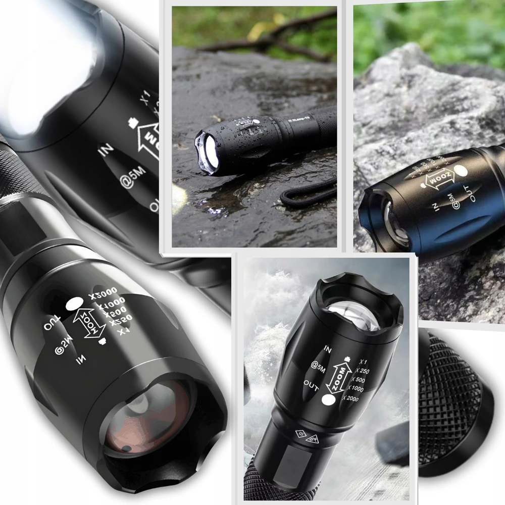 Asato Taktinis žibintuvėlis UV prožektorius 2in1 Survival LED Zoom karinių dėklų rinkinys