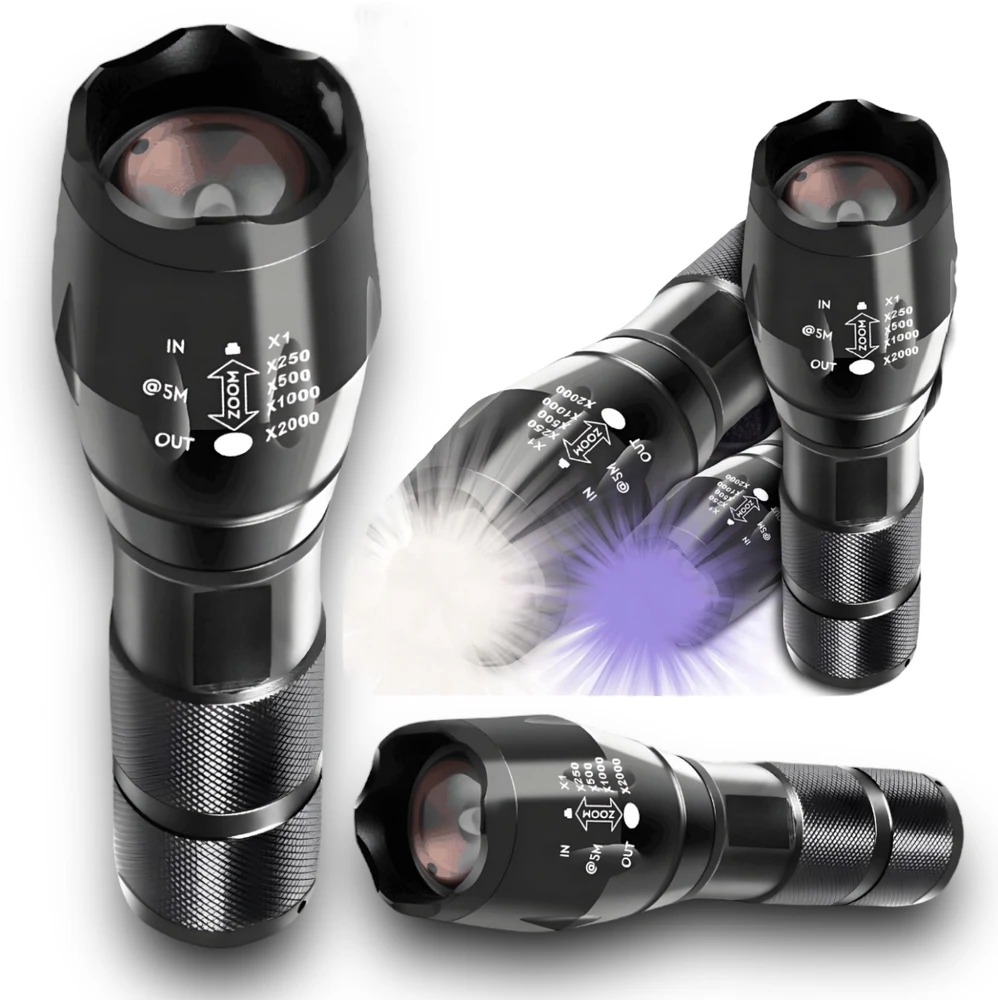 Asato Taktinis žibintuvėlis UV prožektorius 2in1 Survival LED Zoom karinių dėklų rinkinys
