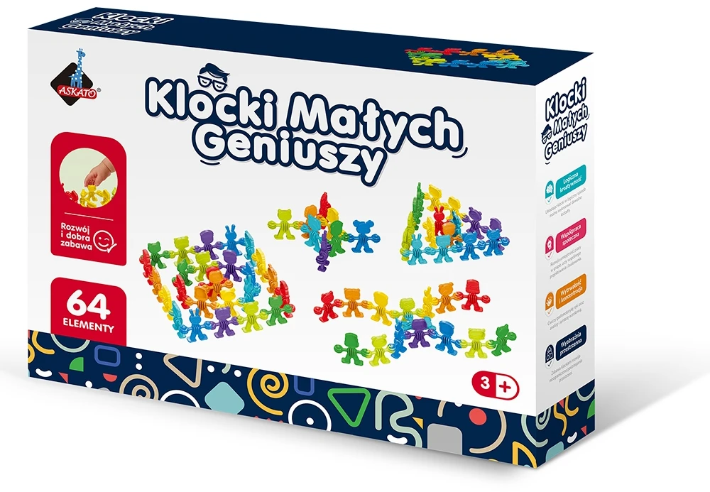 Askato Blocks of Little Geniuses SPALVOS SKAITLIUKAI 64 vnt MOKSLO dėlionė